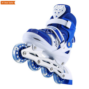 Istaride Kids Inline Skates Adjustable 8 Wheels for Boys Girls Teens Outdoor Roller Skates for Beginners Advanced Blue