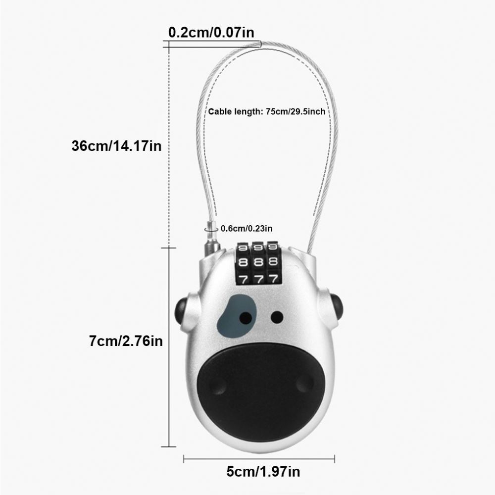 Istaride Cartoon Cow Password Padlock Telescopic Wire Rope Lock Mini Anti-theft Security Lock Case And Bag Bicycle Lock