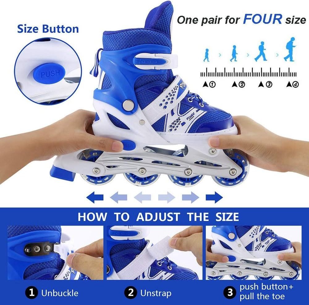 Istaride Kids Inline Skates Adjustable 8 Wheels for Boys Girls Teens Outdoor Roller Skates for Beginners Advanced Blue