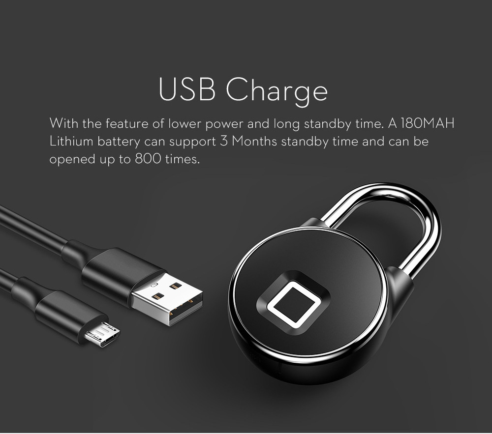 Lock Fingerprint Smart Padlock Quick Unlock Keyless USB Rechargeable Door USB Keyless Fingerprint lock For Luggage Case