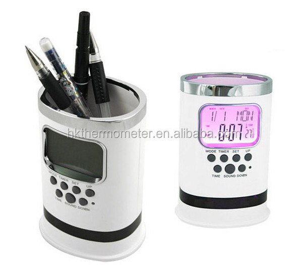 High Quality Digital Table Clock Plastic Pen Holder with Clock