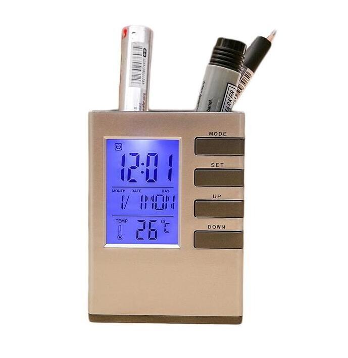 Digital Desktop Table Clock Pen Holder