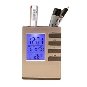 Digital Desktop Table Clock Pen Holder