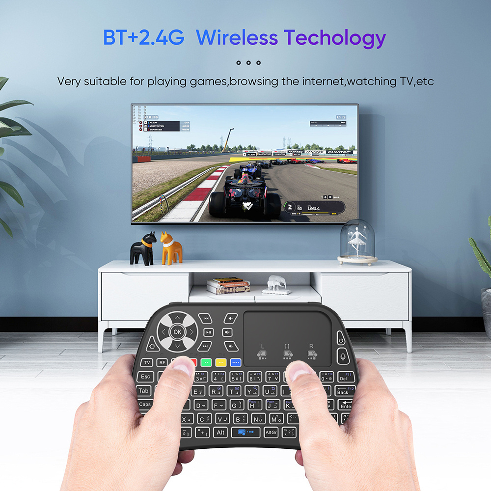 Topleo Custom oem mini keyboard portable smart usb led rgb colorful backlit mini Tv Box touchpad Wireless Keyboard