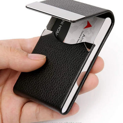 Metal Slim Business Card Holder with Magnetic Closure, PU Leather Business Name Card Case Pocket Card Holders for Men or Women