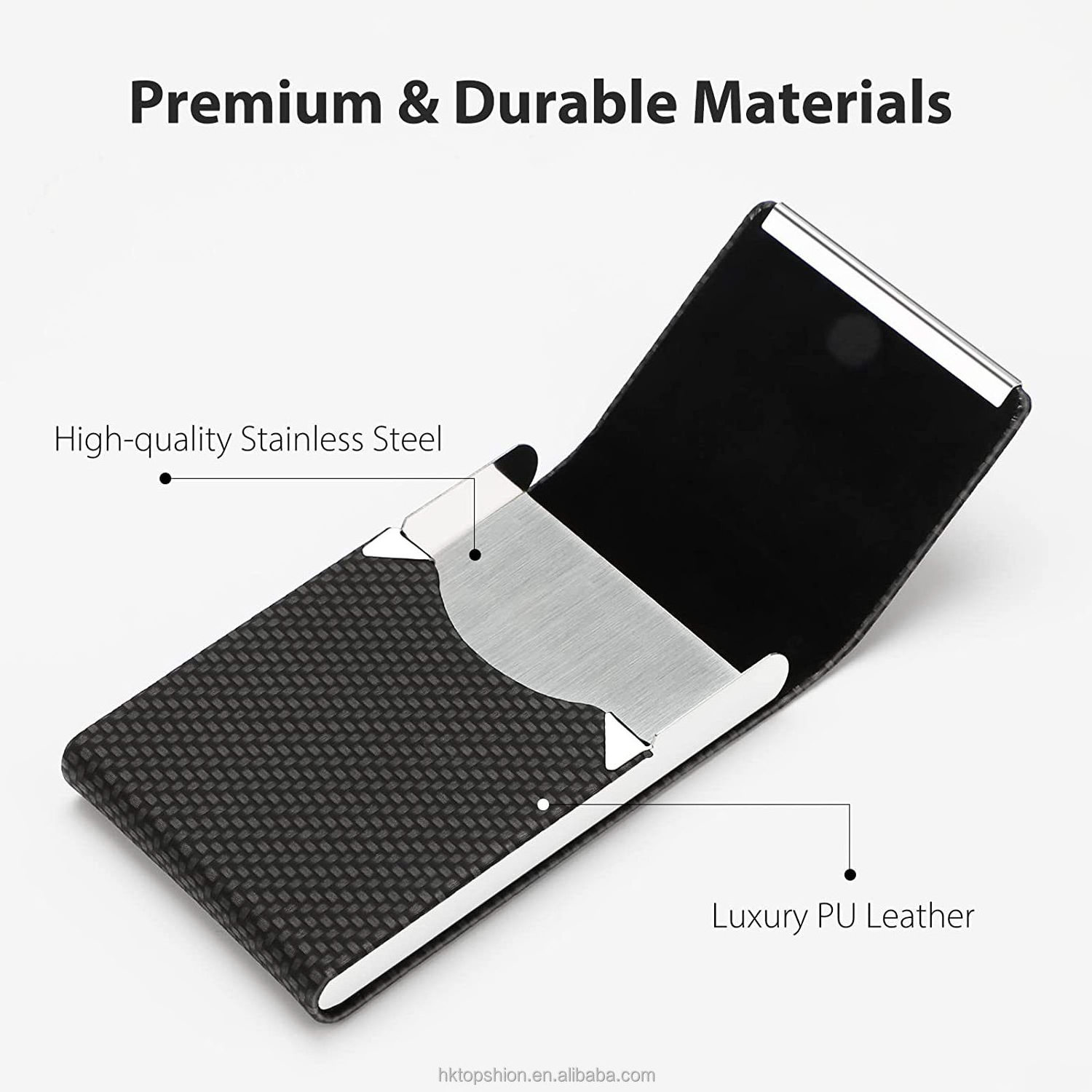 Metal Slim Business Card Holder with Magnetic Closure, PU Leather Business Name Card Case Pocket Card Holders for Men or Women