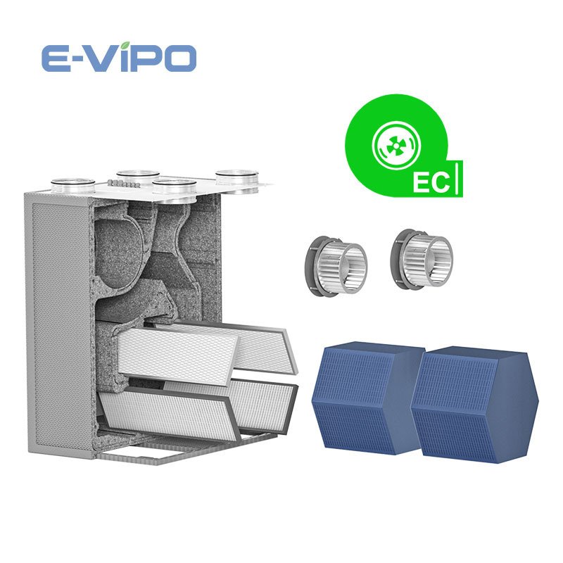 E-VIPO Vertical MVHR Heat Recovery Ventilator Residential Commercial Hvac Ventilation System Wall Air Recuperator Heat Recovery