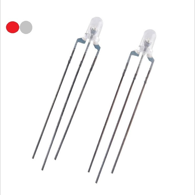 Clear LED  F3 3MM Round Head Shape  Water Clear Common Anode/Common Cathode Bicolor Red&White RW LED Diode 3Pins DIP Highlight