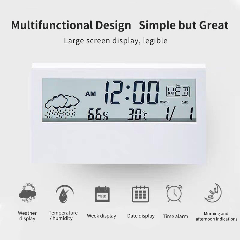 JCX/Simple Style Desktop Square Digital Alarm Clock Calendar Temperature Humidity  LCE Display Bedsides Office Table Alarm Clock