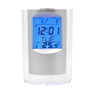 JCX/Multifunctional Plastic Pen Holder Digital Clock LED Calendar Temperature Display Desktop Organizer Pen Holder