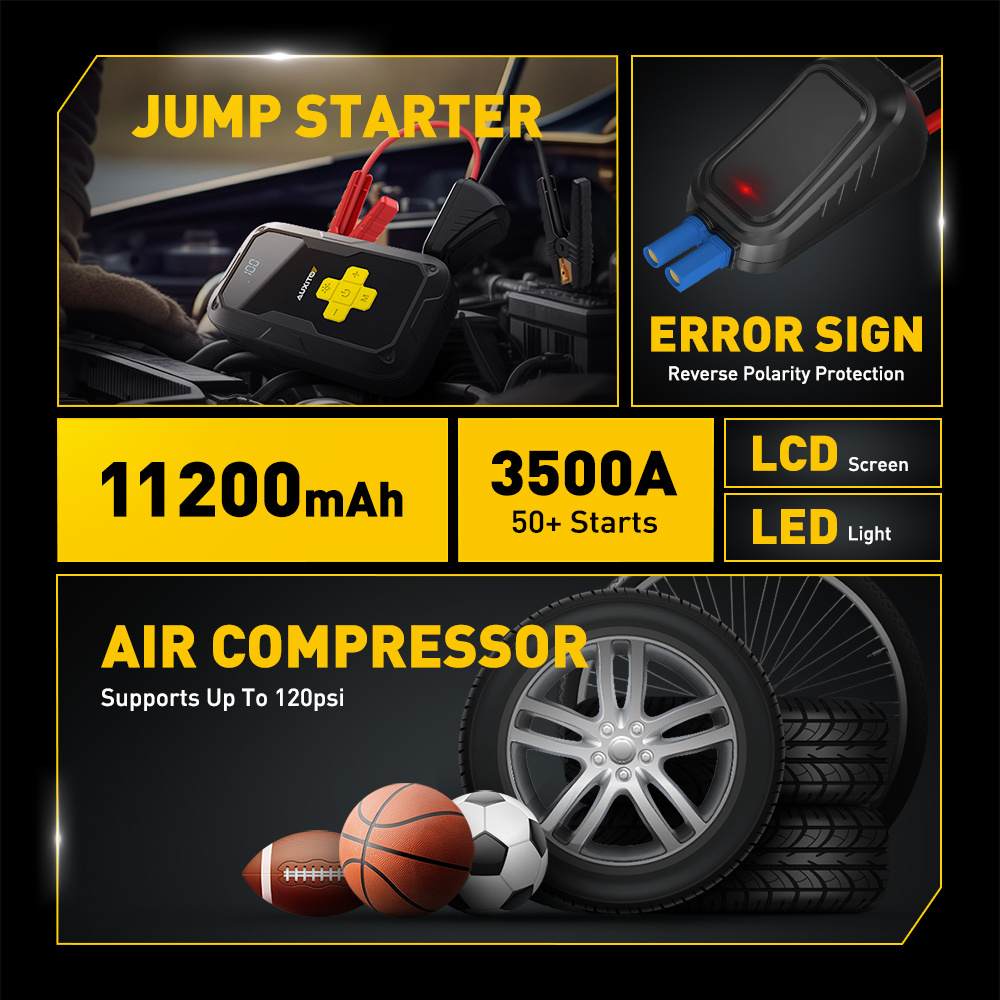 AUXITO Car Jump Starter With Air Compressor 3500A 12V Portable Jump Starter Tire Inflator LED Light USB Quick Charge