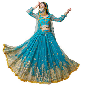 Women's Sexy luxurious Halloween Bollywood dance performances Long Sleeve Top skirt Outfit Costumes set