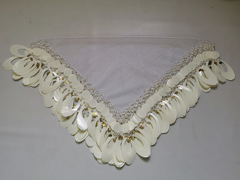 Hand Hanging  White Sequin Organza kerchief yalikhta wedding square scarf