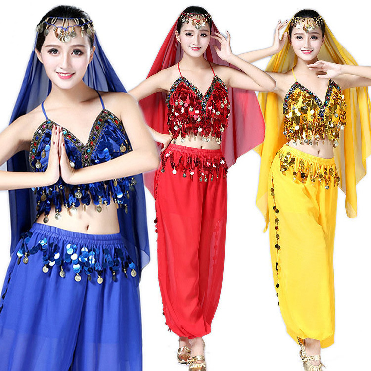 Women's Sexy suspender sequin top wide leg pants Bollywood Halloween performances Costumes