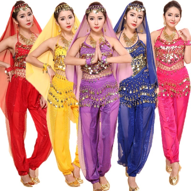 Cheapest Sexy adult Indian Bollywood  Belly dance performance backless suspender trousers costumes set