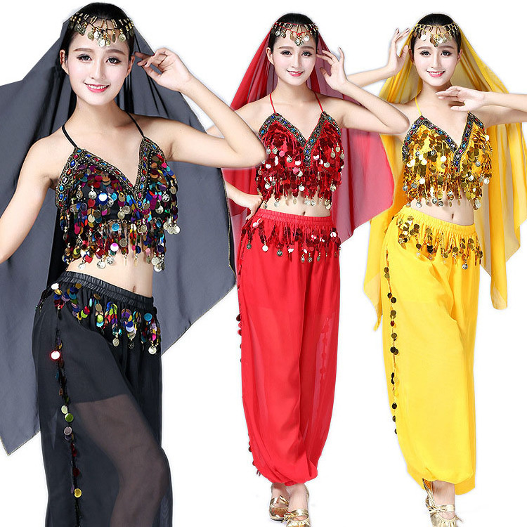 Women's Sexy suspender sequin top wide leg pants Bollywood Halloween performances Costumes