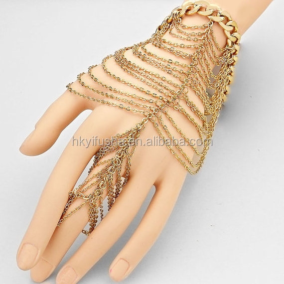 Layers chain hand harness gold slave bracelet SP6176