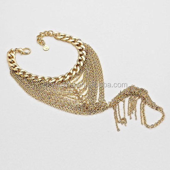 Layers chain hand harness gold slave bracelet SP6176