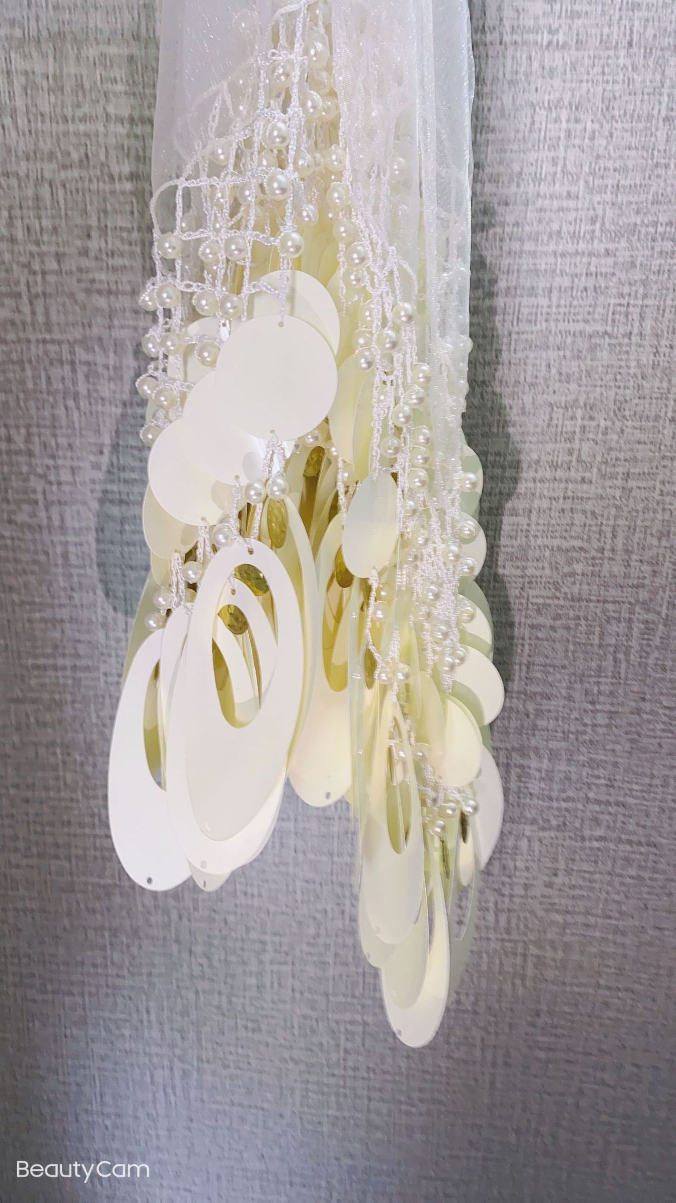 Hand Hanging  White Sequin Organza kerchief yalikhta wedding square scarf