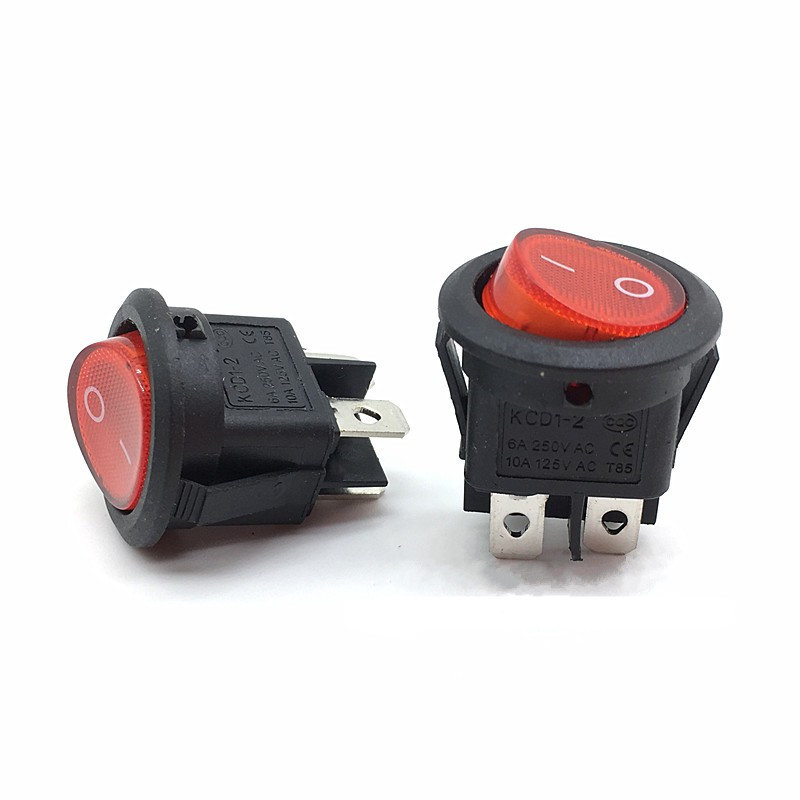 KCD1 224N Round Rocker Switch With Light 4Pins 6A 250V/10A 125VAC Boat Switch Snap-in SPST ON OFF Rocker 2 Position Switch