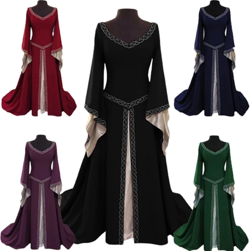 Cosplay Costume Sexy Women Medieval Dress Robe Vintage Princess Adults Party Evening Gown Retro Square Collar Maxi Dress Robe