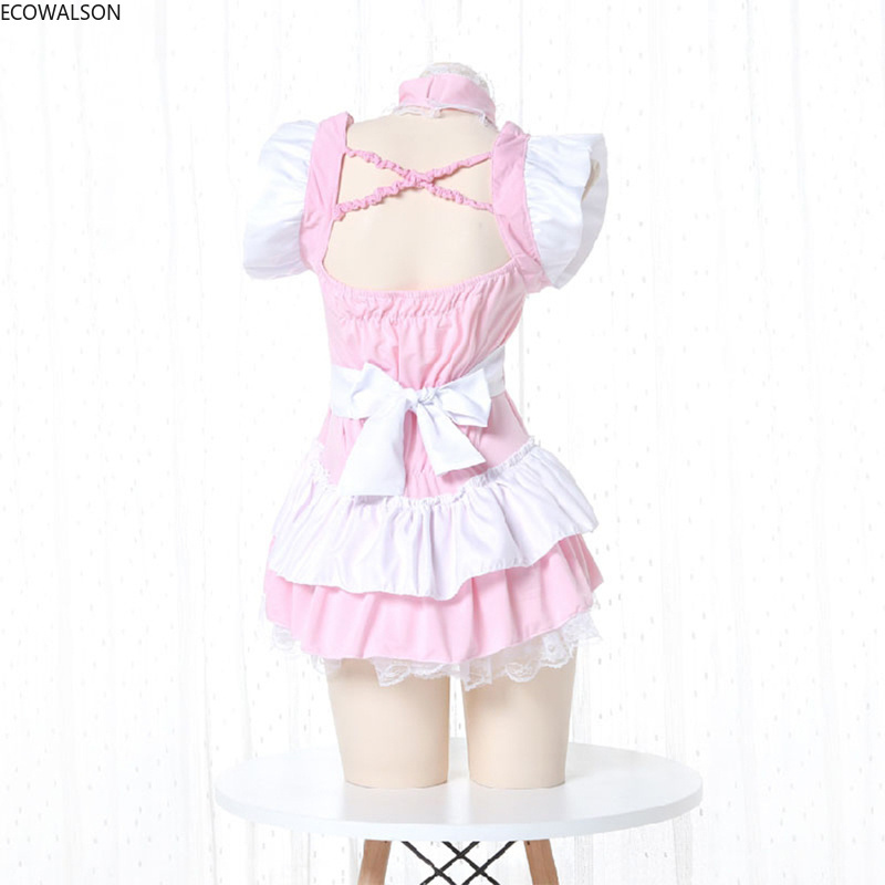 Lolita Cute Pink Ruffle Maid Outfit Japanese Girl Cosplay Sexy Costumes Daily Apron Uniform Skirt Set Kawaii Nightdress