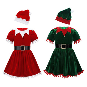 Kids Clothes Girl Christmas Elf Costume Child New Year Festival Santa Claus Costume Sequined Toddler Fancy Dress Up Party