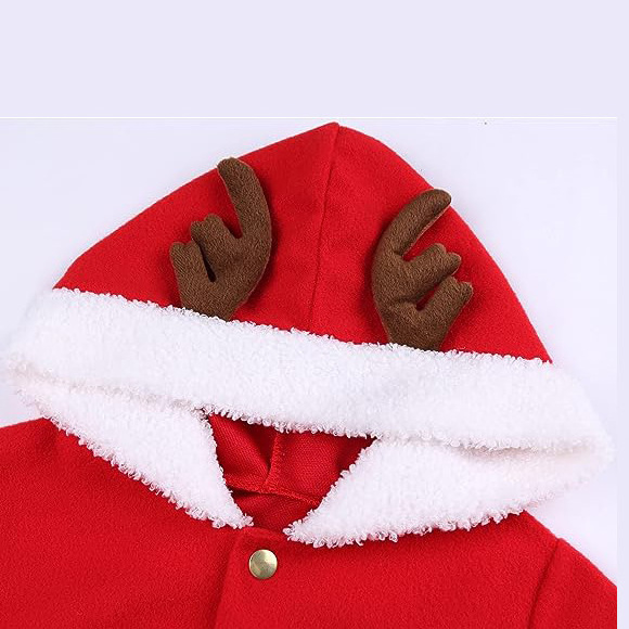 Baby Girls Christmas Elk Hooded Costume Red Santa Claus Long Sleeve Princess Dress Hooded Xmas Outfits