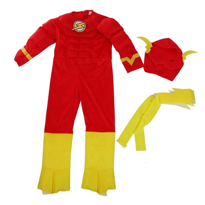 Drop ship Kids Superhero Muscle Dress Flash Man Halloween Dress Up Boys Anime Character Cosplay Costumes