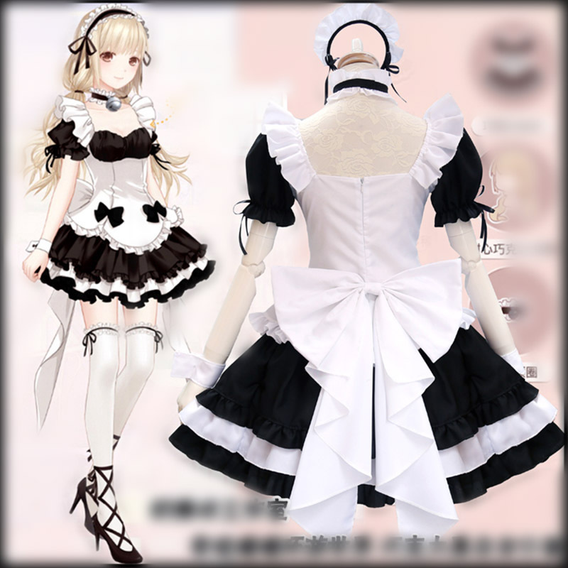 Anime Black  Cafe Maid Dresses Maid Costumes French Bowknot Maid Skirt Girls Woman Amine Cosplay Costume Waitress Party Costumes