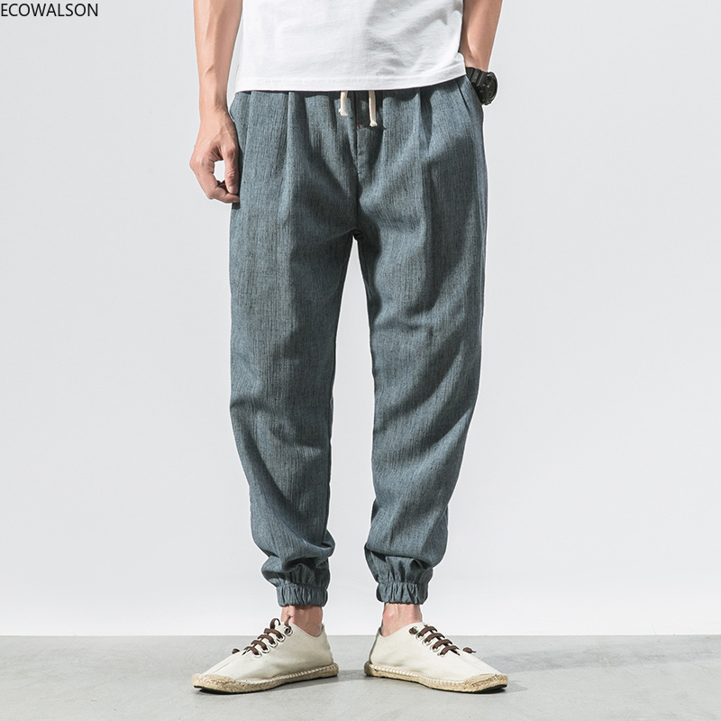 ecowalson  Harem Jogger Pants Men Cotton Linen Sweatpants Trousers Men Casual Lightweight Spring Summer Men Joggers