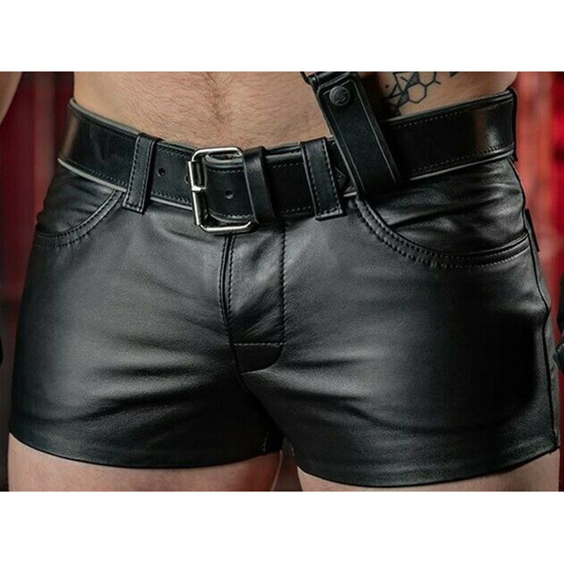 Summer Leather Shorts Men Elastic Outerwear Casual Sexy Shorts Pants Male Fashion PU Faux Leather Pole Dance Shorts For Clubwear