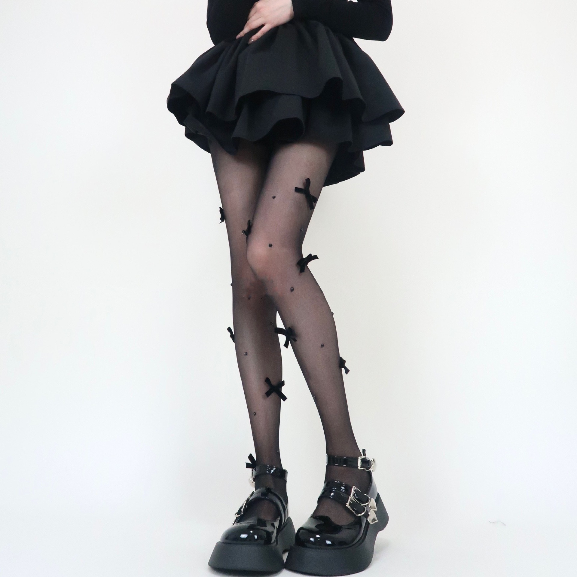 Lolita Cosplay Girls Bowknot Pantyhose Sexy Thin Ins Lace Tights Anime Socks Black White Fishnet Silk Stockings