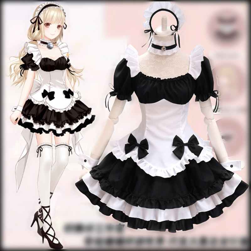 Anime Black  Cafe Maid Dresses Maid Costumes French Bowknot Maid Skirt Girls Woman Amine Cosplay Costume Waitress Party Costumes