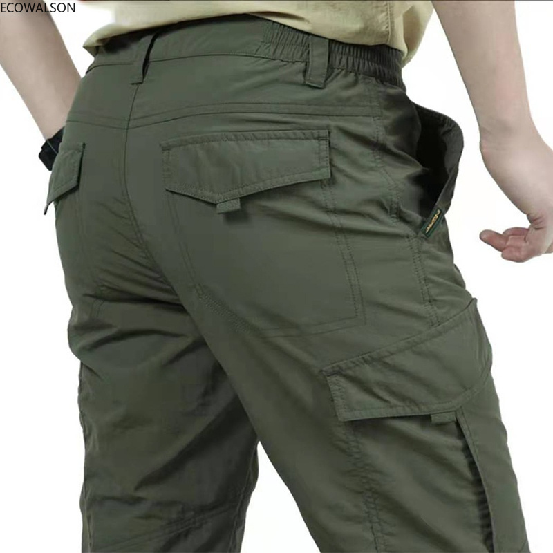 Mens Lightweight Multi Pocket Cargo Pants Summer Hiking Fishing outdoor pants Casual Breathable Waterproof Quick Dry Male Pants