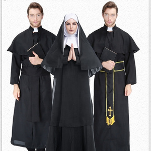 2021 New Lovers Halloween Masquerade Cosplay Jesus Costume Woman man adult Black Nun Robes