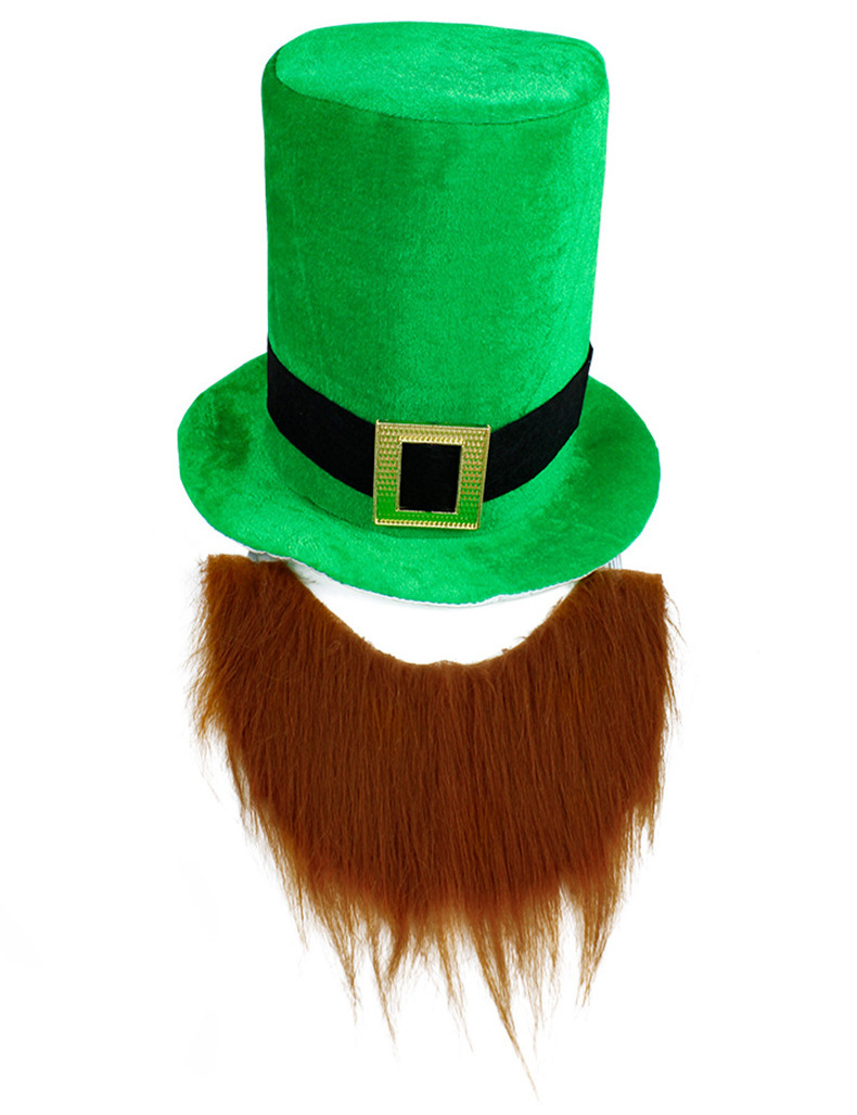 Shamrock Velvet Hat with Green Mustache St. Patricks Day Party Hat Accessories Leprechaun Hat and Beard for Adults