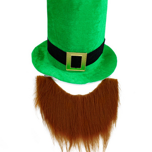 Shamrock Velvet Hat with Green Mustache St. Patricks Day Party Hat Accessories Leprechaun Hat and Beard for Adults