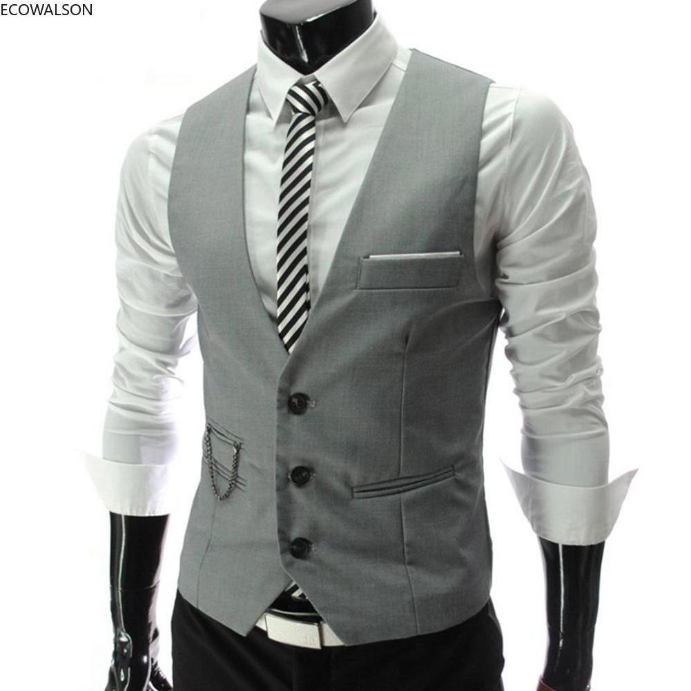 Vests Fashion Men Solid Color V Neck Sleeveless Button Pocket Blazer Suit Waistcoat Custom High Quality Formal Men's clothing