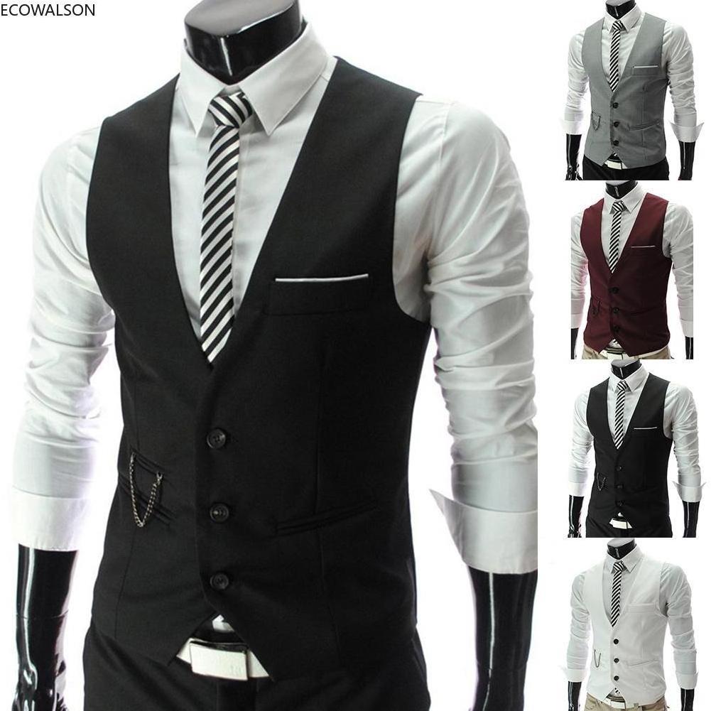 Vests Fashion Men Solid Color V Neck Sleeveless Button Pocket Blazer Suit Waistcoat Custom High Quality Formal Men's clothing