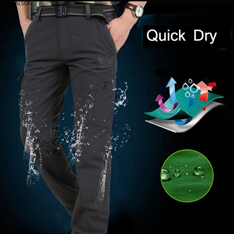 Mens Lightweight Multi Pocket Cargo Pants Summer Hiking Fishing outdoor pants Casual Breathable Waterproof Quick Dry Male Pants