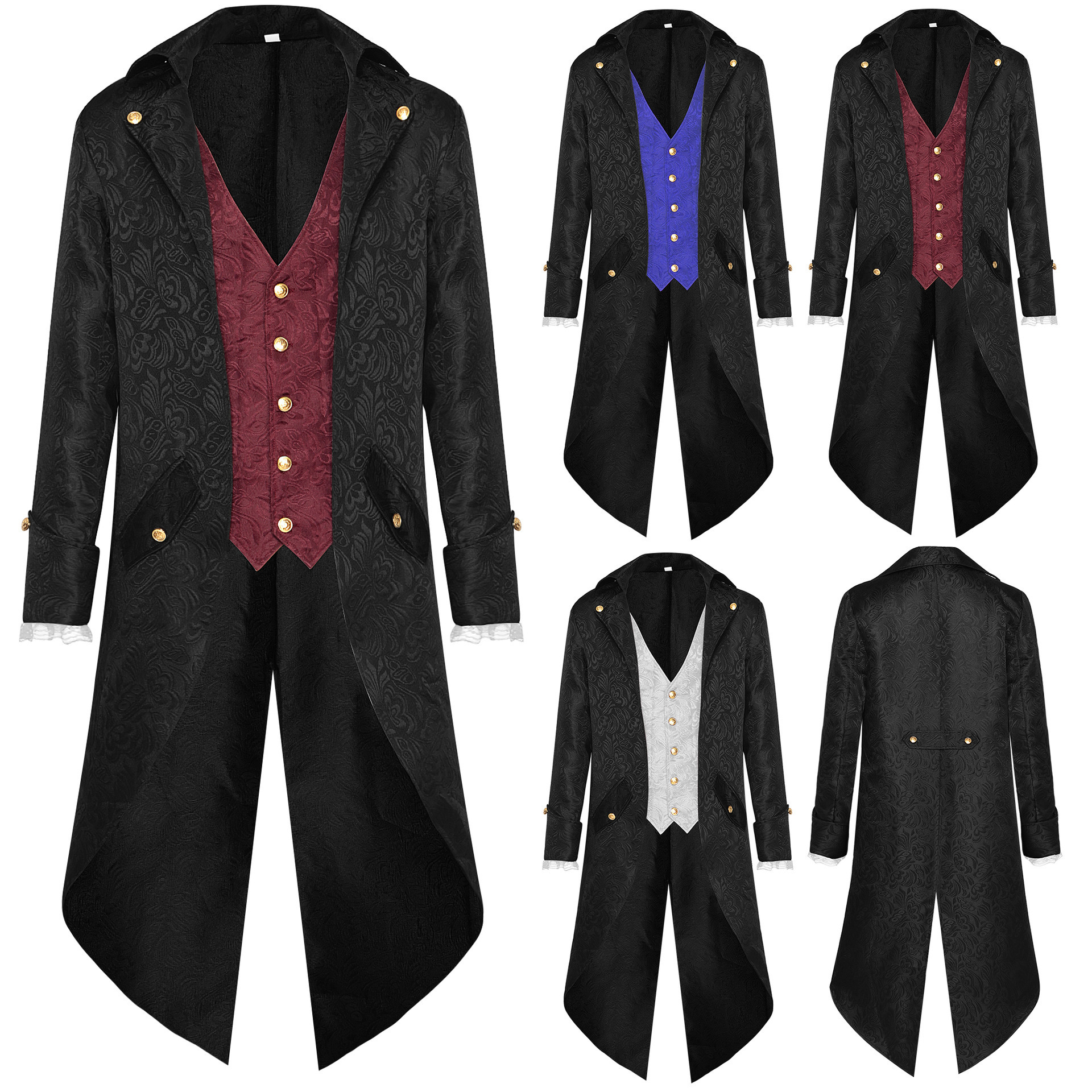 Medieval Steampunk Gothic Victorian Jacket Winter Stand Collar Tailcoat Plus Size Halloween Renaissance Costume