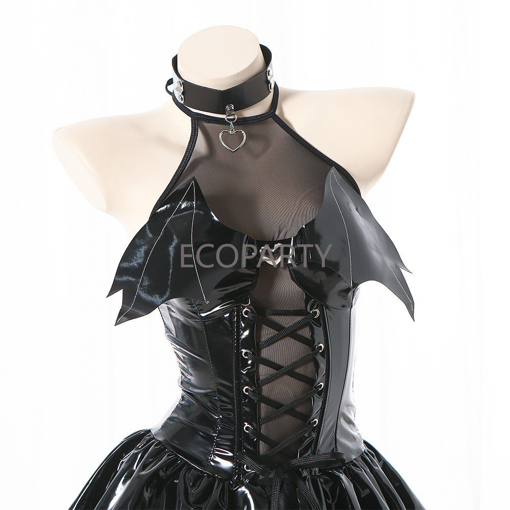 Witch Girl Magic Transformation Dress Women Bat Demon Black Mesh Leather Uniform Outfits Sexy Costumes Cosplay