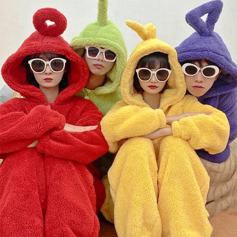 Teletubbies Costumes Cosplay Unisex Disi Onesie Lala Pajamas Adult Pyjamas Animal Sleepwear Christmas Pajamas Jumpsuit