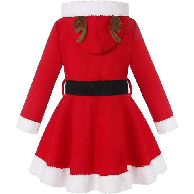 Baby Girls Christmas Elk Hooded Costume Red Santa Claus Long Sleeve Princess Dress Hooded Xmas Outfits