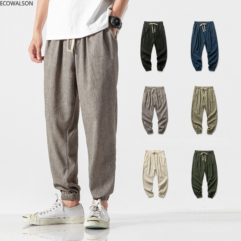 ecowalson  Harem Jogger Pants Men Cotton Linen Sweatpants Trousers Men Casual Lightweight Spring Summer Men Joggers