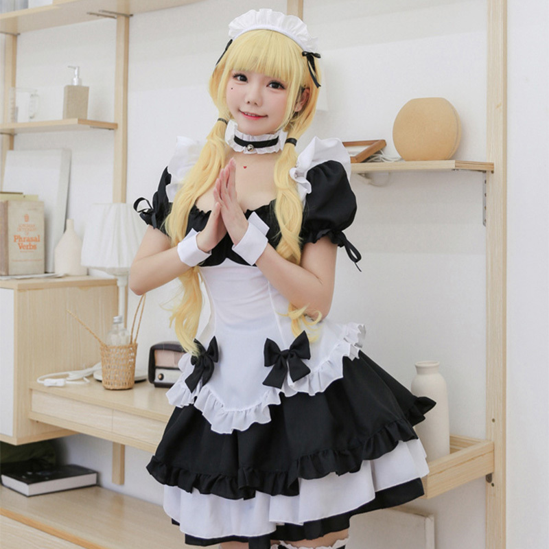 Anime Black  Cafe Maid Dresses Maid Costumes French Bowknot Maid Skirt Girls Woman Amine Cosplay Costume Waitress Party Costumes