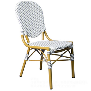 Good quality factory price French bistro outdoor garden rattan wicker aluminum dining chair for cafe restaurant furniture