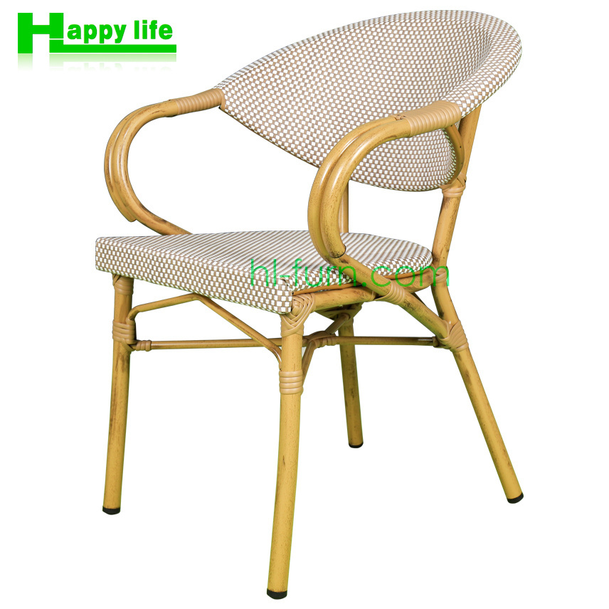 Hot selling nordic french bistro stackable terrace garden restaurant wicker rattan dining chairs outdoor armchairs