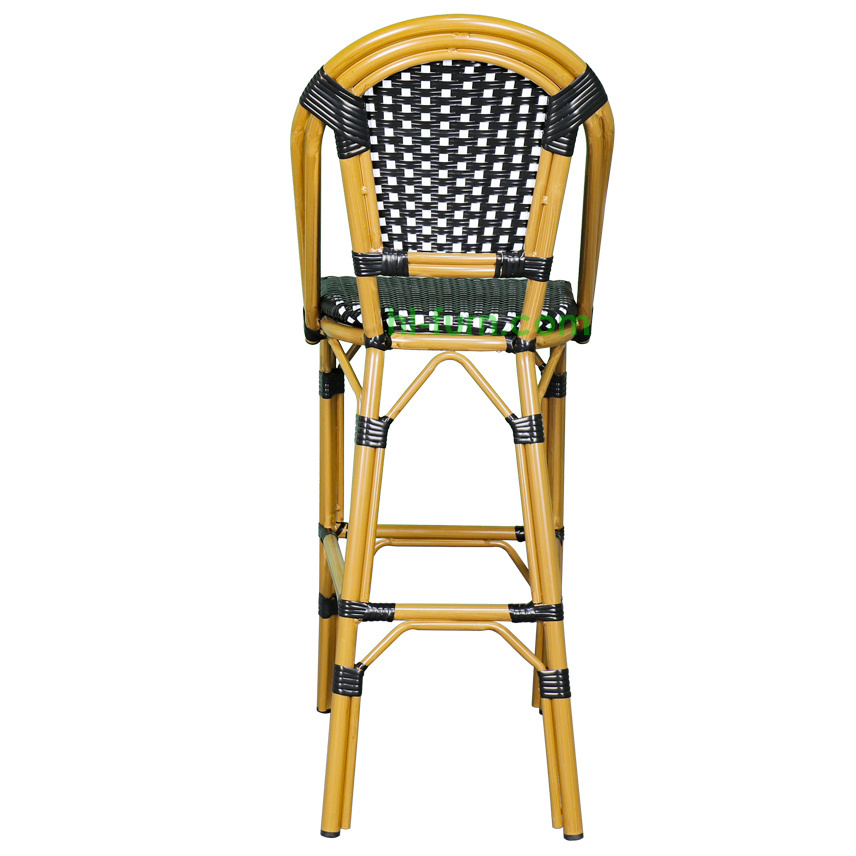 Stacking outdoor rattan counter high back bar stool chair for patio restaurant garden